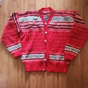 Red Patterned Cardigan Sweater